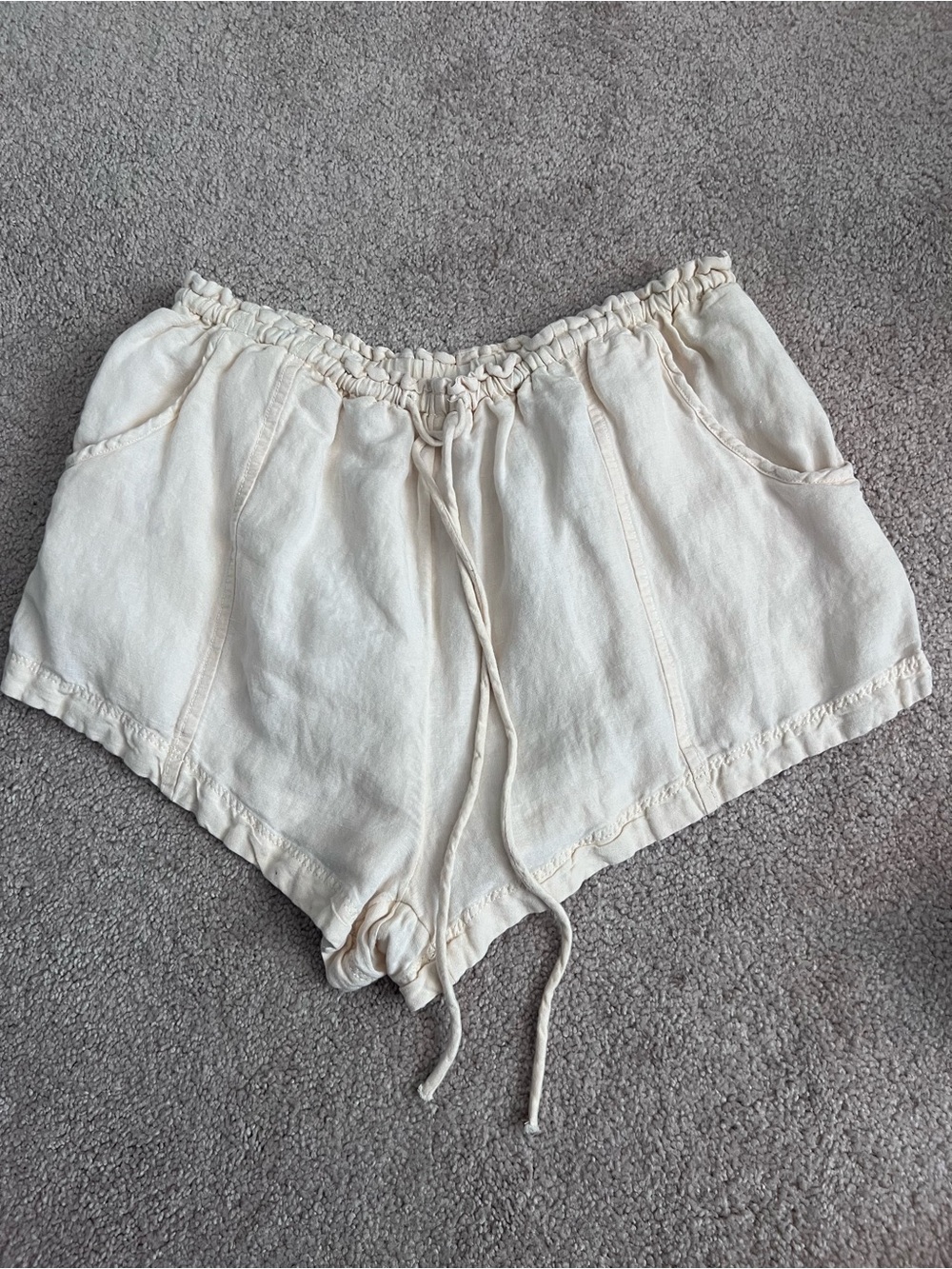 Free People Cream Drawstring Linen-Blend Shorts